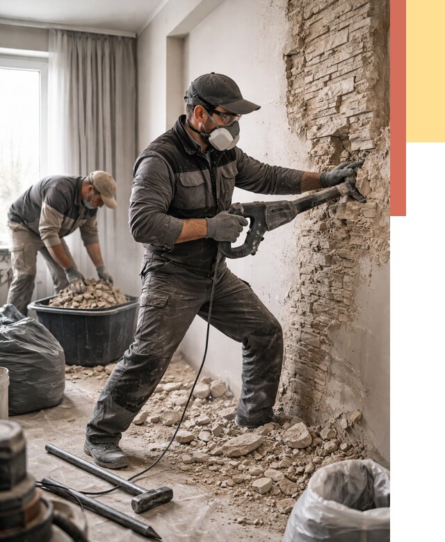 Демонтаж декоративного камня в Арзамасе от 1575 руб/м² — быстро и недорого | ОТДЕЛОЧНИК-Рзм