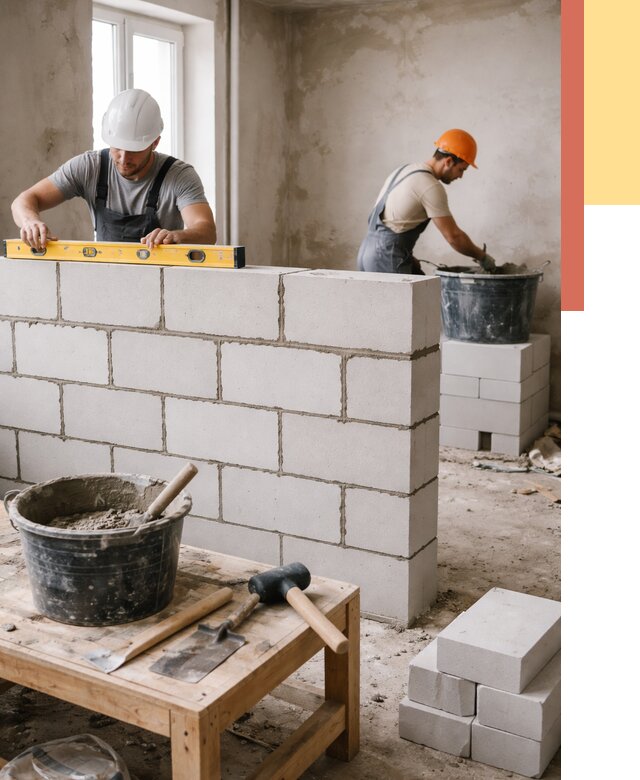 Кладка перегородок из газобетона в Арзамасе от 3476 руб. под ключ | ОТДЕЛОЧНИК-Рзм