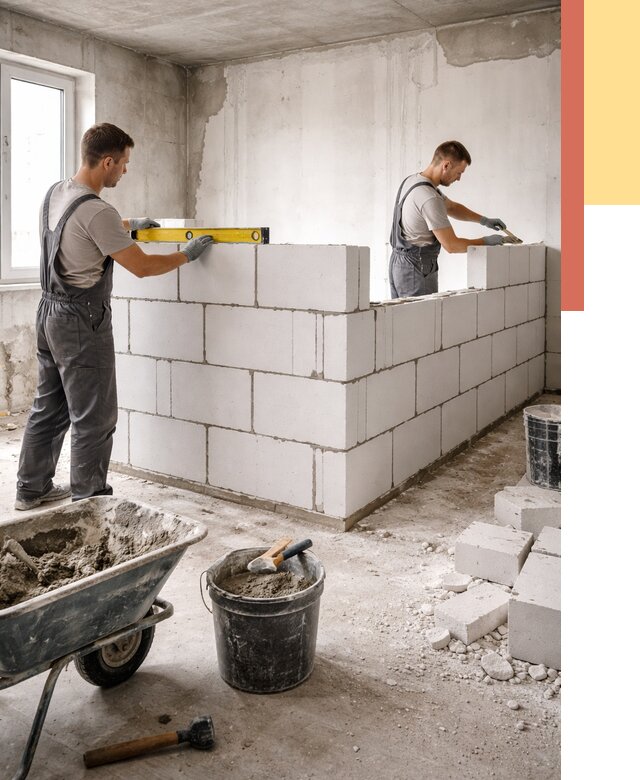 Кладка перегородок из ПГП в Арзамасе от 2715 руб./м2 — монтаж и возведение под ключ | ОТДЕЛОЧНИК-Рзм