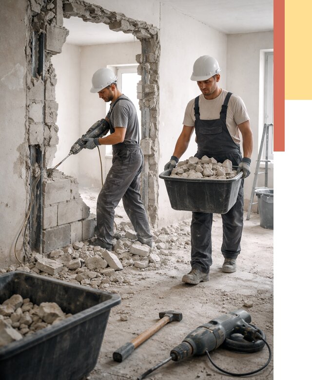 Демонтаж блоковых перегородок в Арзамасе от 4073 руб. — быстро и недорого | ОТДЕЛОЧНИК-Рзм