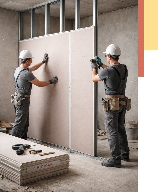 Перегородка из огнестойкого гипсокартона в Арзамасе от 2009 руб. под ключ | ОТДЕЛОЧНИК-Рзм