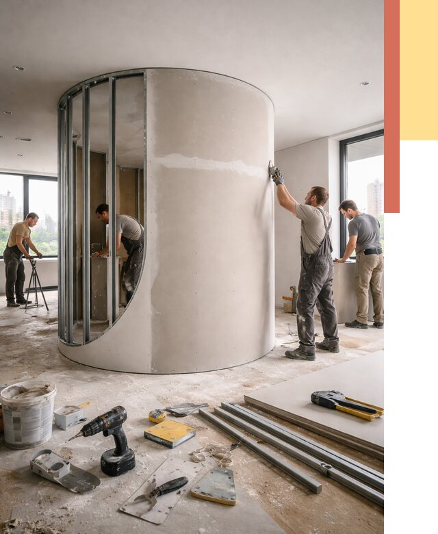 Радиусная перегородка из гипсокартона в Арзамасе от 3150 руб. под ключ | ОТДЕЛОЧНИК-Рзм