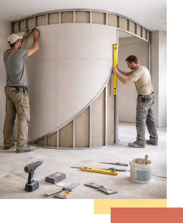 Радиусная перегородка из гипсокартона в Арзамасе под ключ