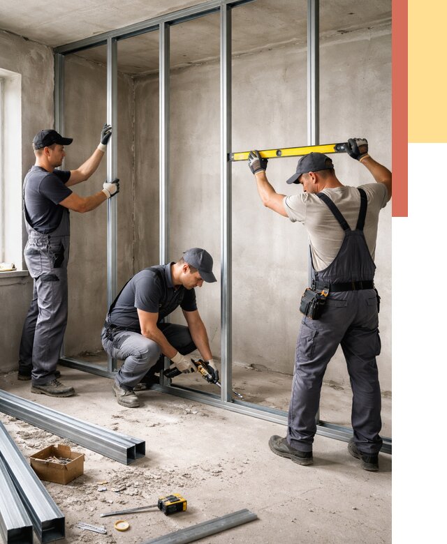 Монтаж каркаса перегородки из профиля в Арзамасе от 815 руб. | ОТДЕЛОЧНИК-Рзм