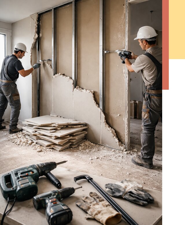 Демонтаж перегородки из гипсокартона в Арзамасе от 1303 руб. быстро и недорого | ОТДЕЛОЧНИК-Рзм