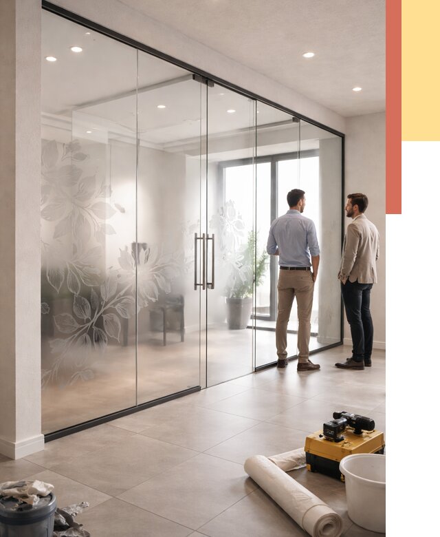 Стеклянные перегородки с рисунком в Арзамасе от 13576 руб. монтаж и нанесение | ОТДЕЛОЧНИК-Рзм