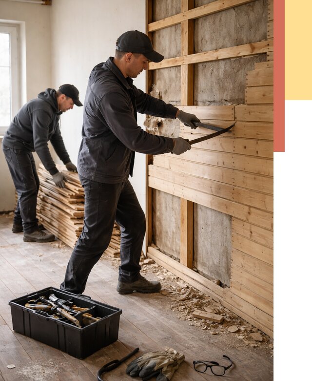 Демонтаж вагонки в Арзамасе от 4127 руб/м2 — быстро и недорого | ОТДЕЛОЧНИК-Рзм