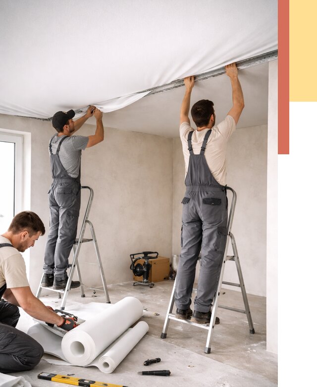 Монтаж тканевого натяжного потолка в Арзамасе от 3801 руб. под ключ | ОТДЕЛОЧНИК-Рзм