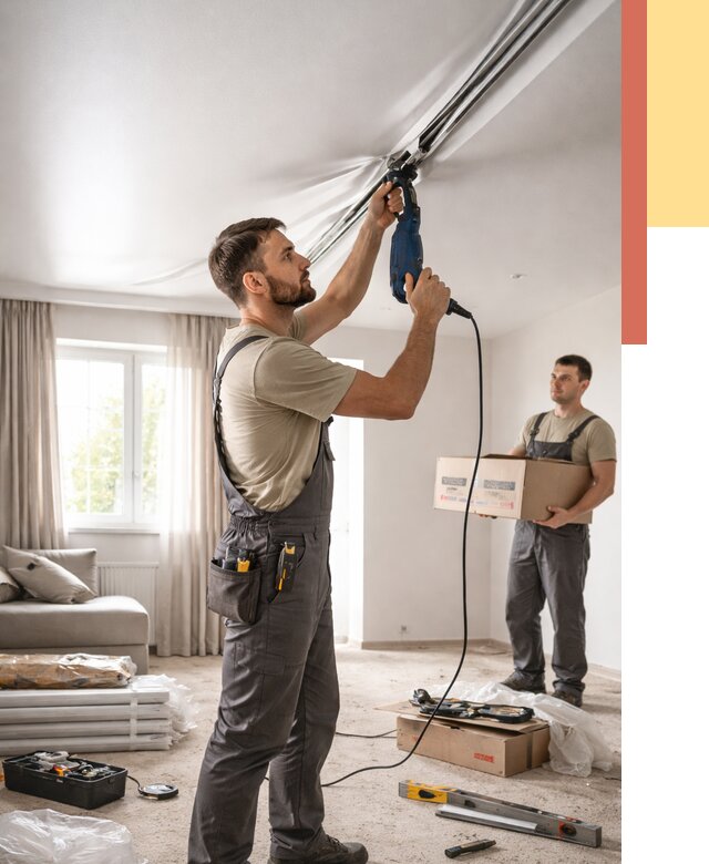 Монтаж сатинового натяжного потолка в Арзамасе от 3801 руб. | Быстро, недорого — ОТДЕЛОЧНИК-Рзм