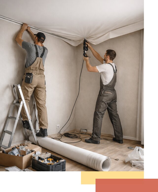 Монтаж цветного натяжного потолка в Арзамасе за один день