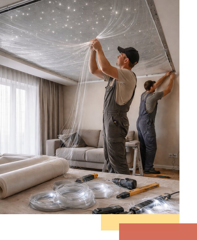 Монтаж натяжного потолка «Звездное небо» в Арзамасе