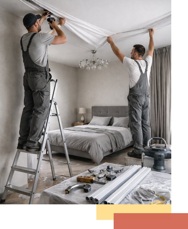 Монтаж натяжного потолка в спальне в Арзамасе