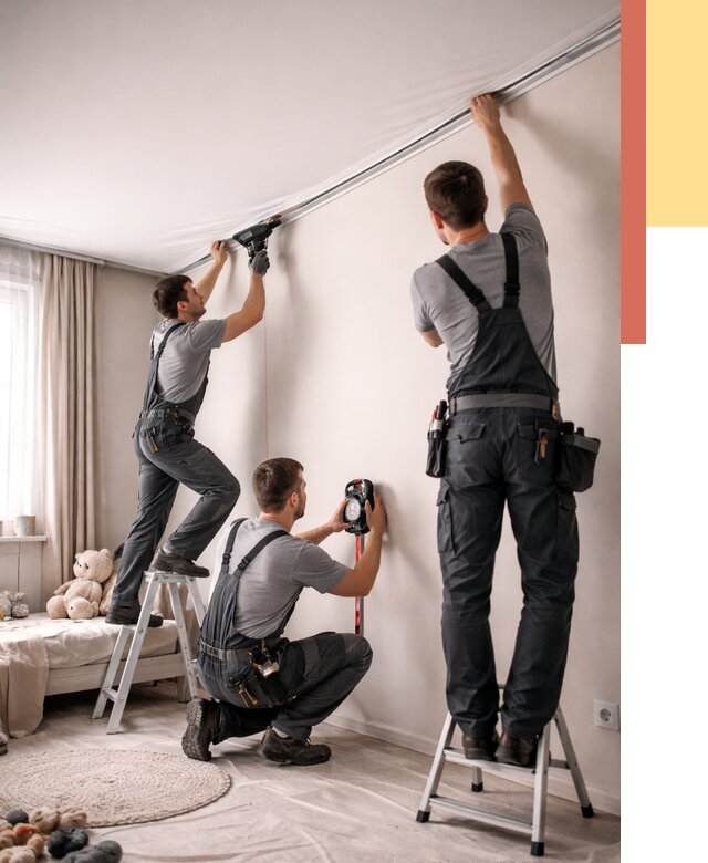 Монтаж натяжного потолка в детской в Арзамасе от 3801 руб. — быстро и недорого | ОТДЕЛОЧНИК-Рзм