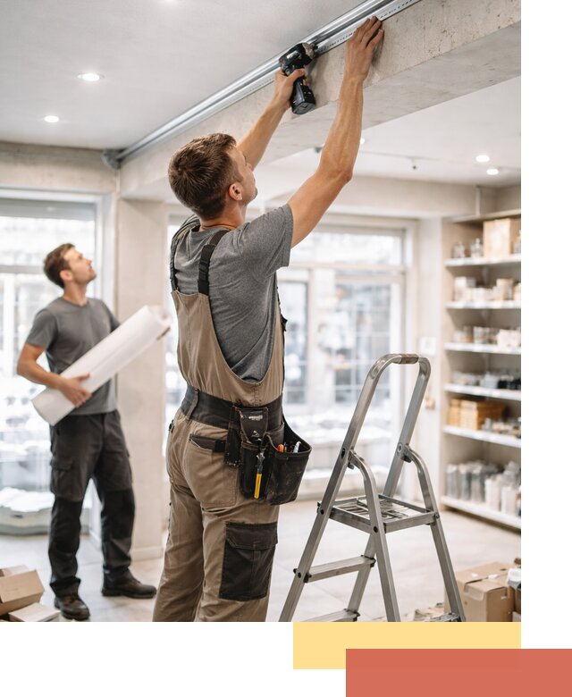 Монтаж натяжных потолков в магазине в Арзамасе