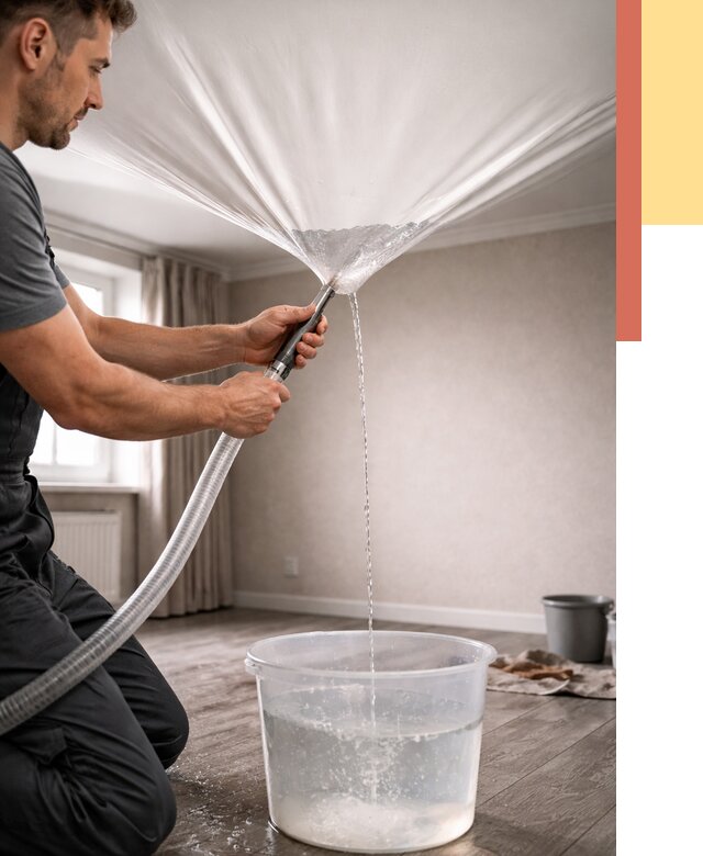 Слив воды с натяжного потолка в Арзамасе от 2715 руб. быстро и недорого | ОТДЕЛОЧНИК-Рзм