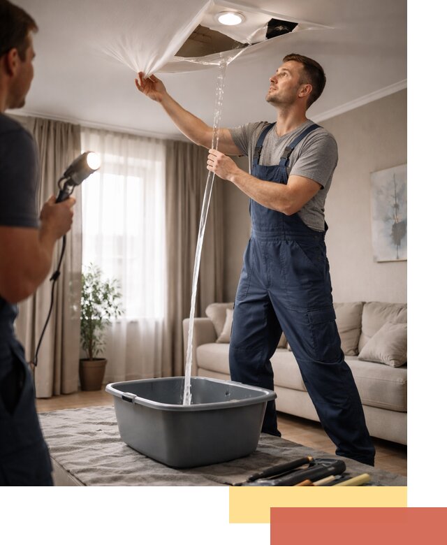 Слив воды с натяжного потолка в Арзамасе быстро и аккуратно