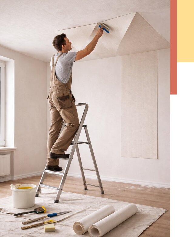 Поклейка обоев на потолок в Арзамасе от 4887 руб. быстро и недорого | ОТДЕЛОЧНИК-Рзм